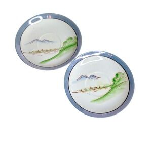 Vintage Chikaramachi Hand Painted Lusterware Saucers Set of 2 Made in Japan 5.5"